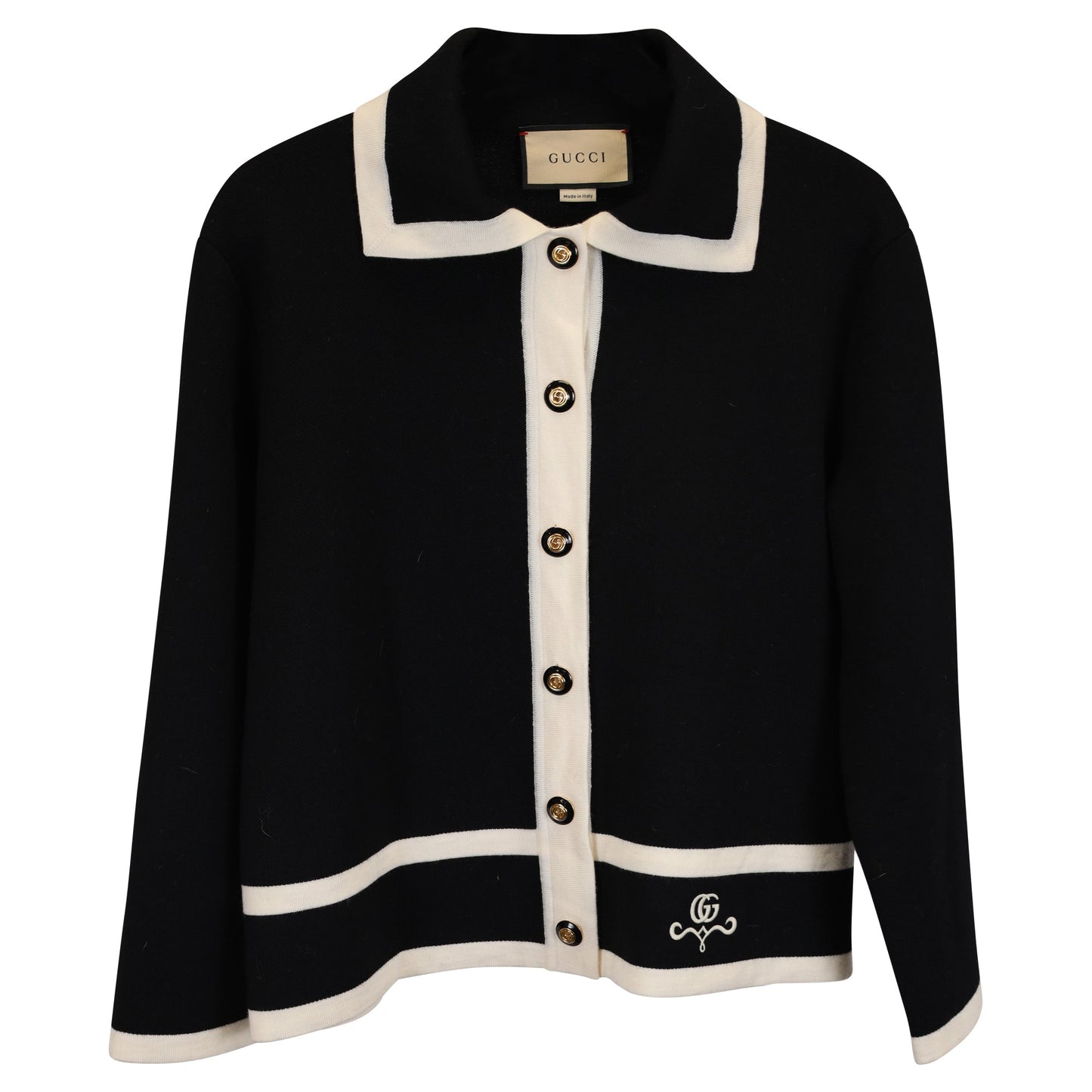 Luxury Gucci Trending 2025 Double G Piqué Cardigan Jacket in Navy Blue Wool
