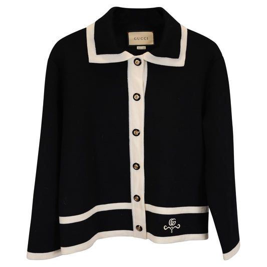 Luxury Gucci Trending 2025 Double G Piqué Cardigan Jacket in Navy Blue Wool