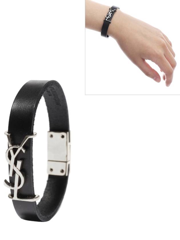 Luxury Saint Laurent Monogram Leather Bracelet Black