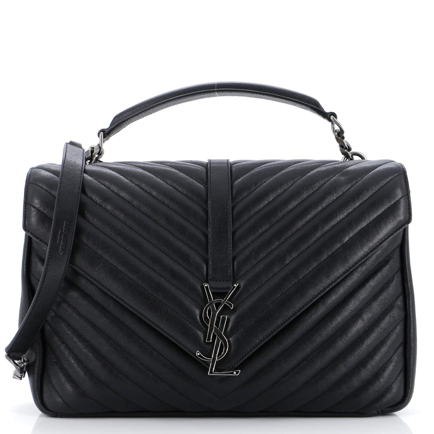 Luxury Saint Laurent Classic Monogram College Bag Matelasse Chevron Leather Large
