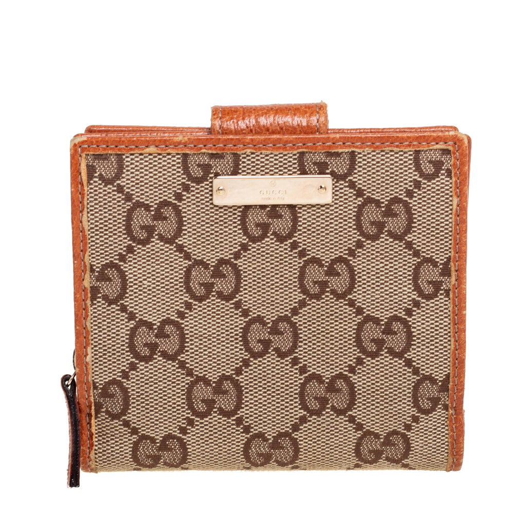 Luxury Gucci Trending 2025 Beige Gg Canvas Zip Around French Compact Wallet..