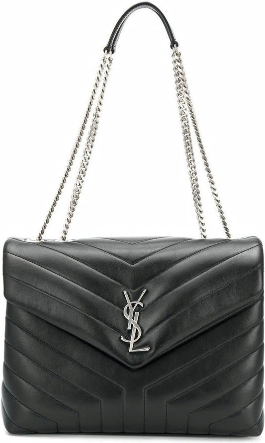 Luxury Saint Laurent Women's Loulou Logo Plaque Shoulder Bag in Nero/Nero | 574946DV7261000