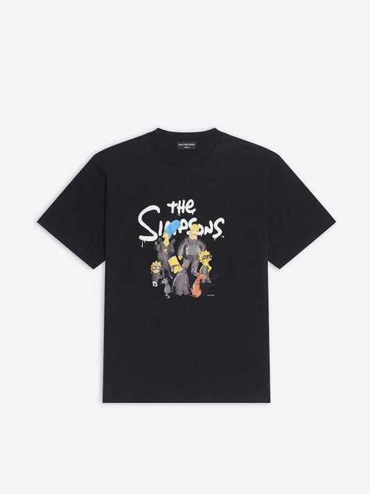 Luxury Balenciaga WoMen's The Simpsons Printing Small Fit Short Sleeve T-Shirt Black