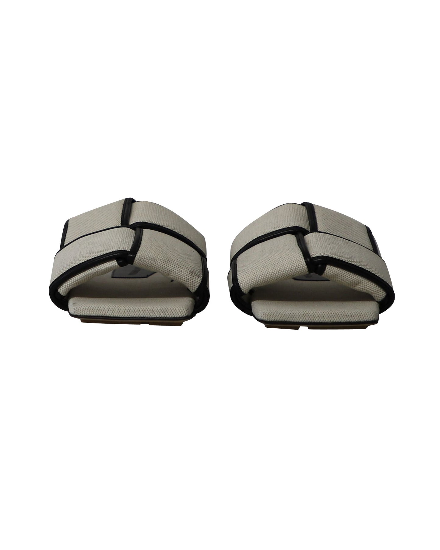 Luxury Bottega Veneta Woven Patterned Slides in Off-White Canvas