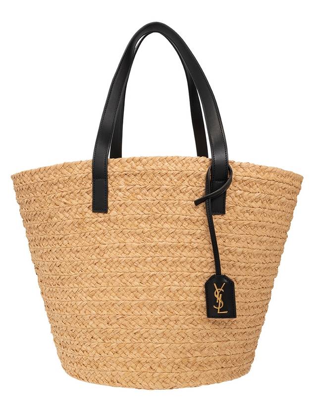 Luxury Saint Laurent Raffia Panier Basket Tote Bag Natural Black