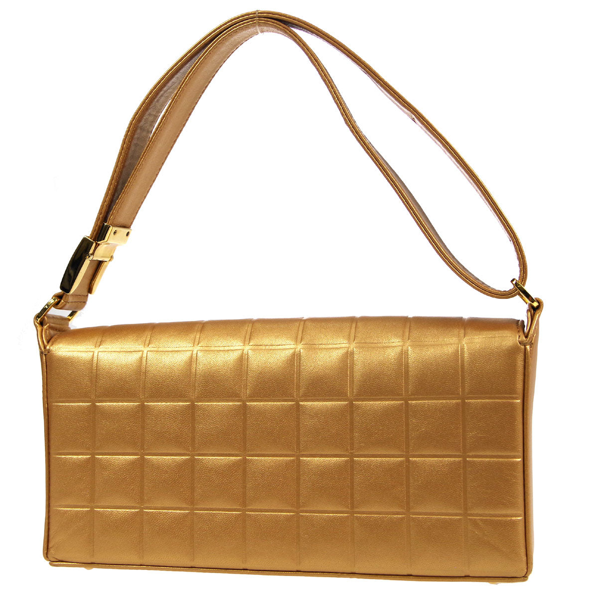 Luxury Chanel * 2001-2003 Choco Bar Shoulder Bag Bronze Lambskin