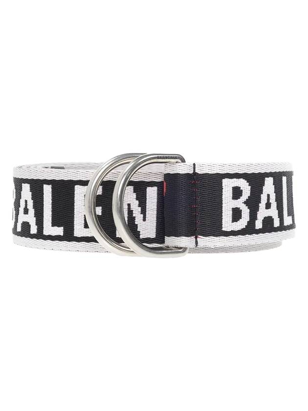 Luxury Balenciaga D Ring Embroidered Logo Fabric Belt Black