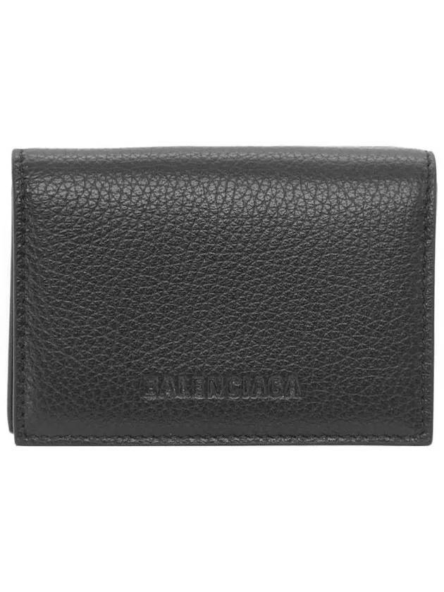 Luxury Balenciaga Essential Small Grained Leather Half Wallet Black