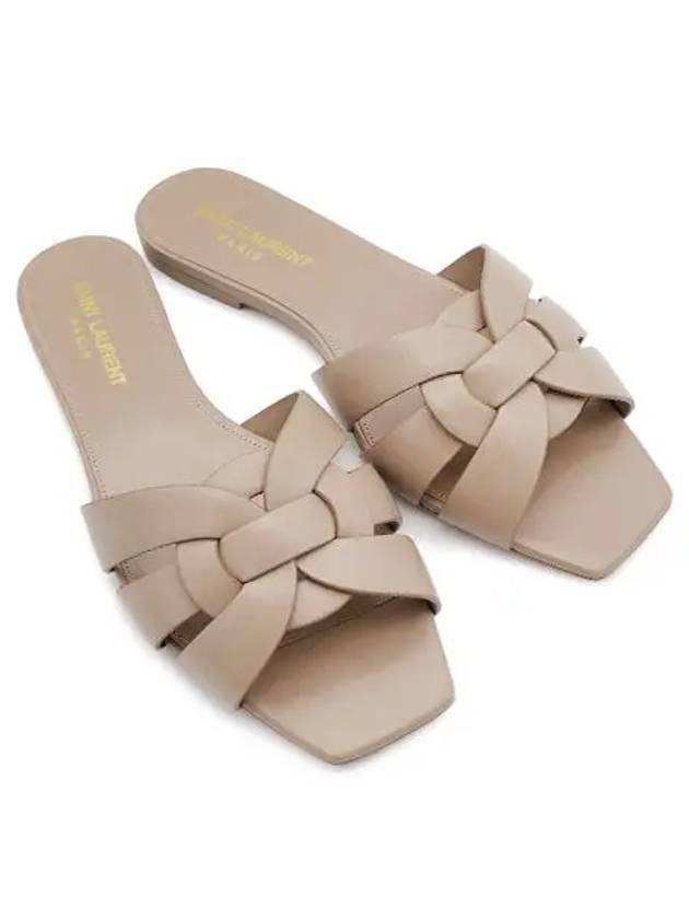 Luxury Saint Laurent Tribute Smooth Leather Mules Dark Beige