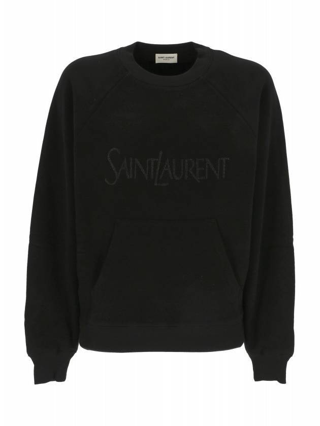 Luxury Saint Laurent Embroidered Logo Cotton Sweatshirt Black