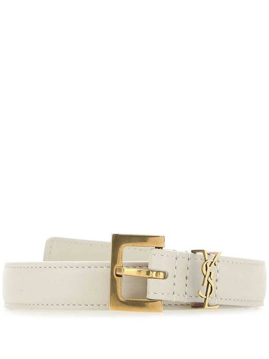 Luxury Saint Laurent Monogram Square Leather Belt White