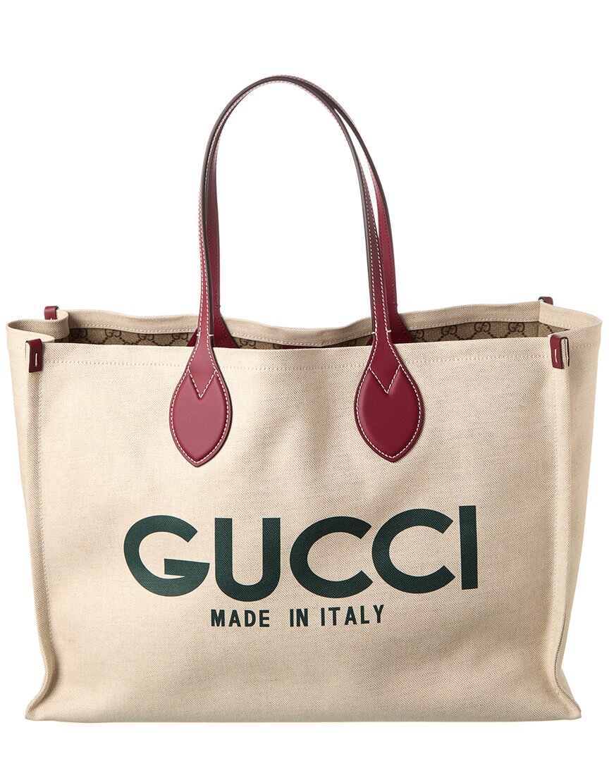 Luxury Gucci Trending 2025 Logo Print Canvas & Leather Tote