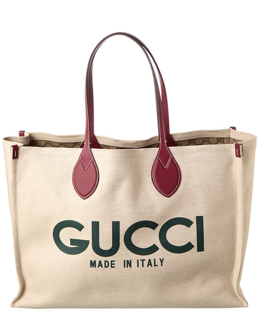Luxury Gucci Trending 2025 Logo Print Canvas & Leather Tote