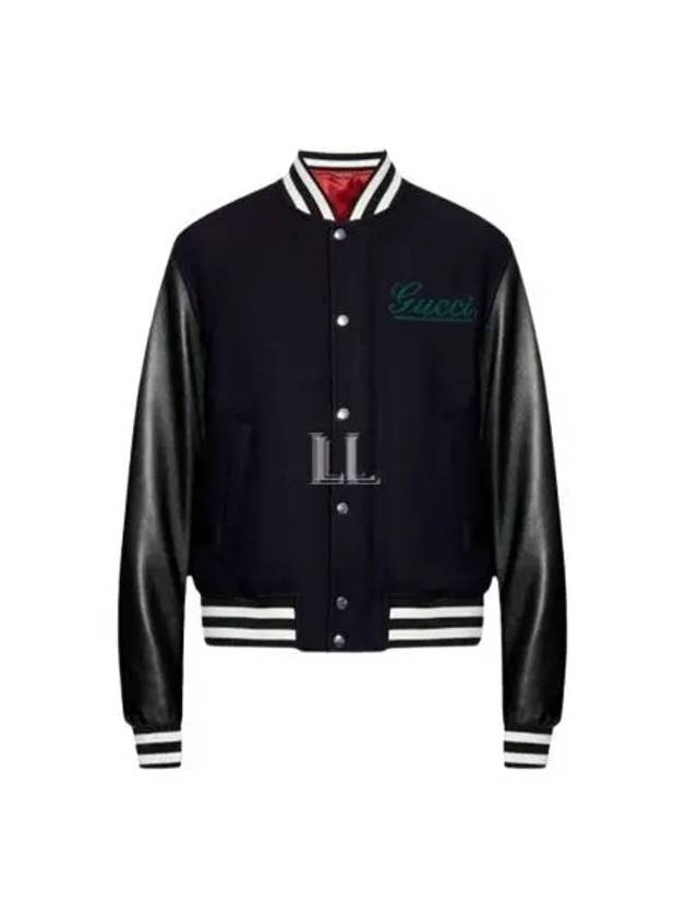 Luxury Gucci Trending 2025 Varsity Wool Leather Jacket Navy