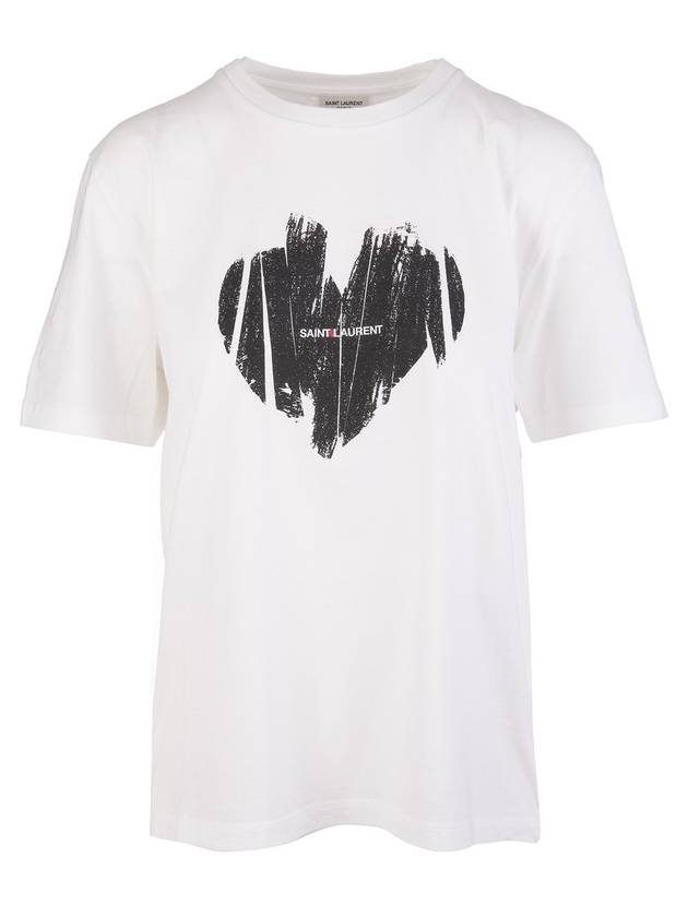 Luxury Saint Laurent Heart Print Short Sleeve T-Shirt White
