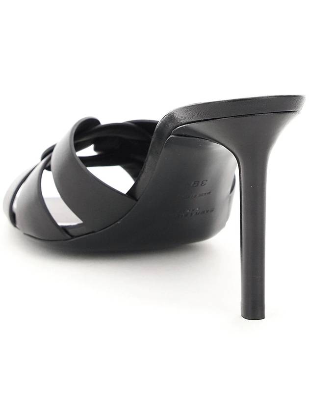 Luxury Saint Laurent Tribute Leather Sandal Heels Black
