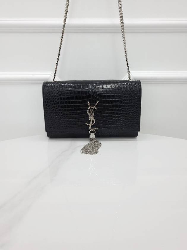 Luxury Saint Laurent Crocodile Kate Medium Chain Tassel Bag