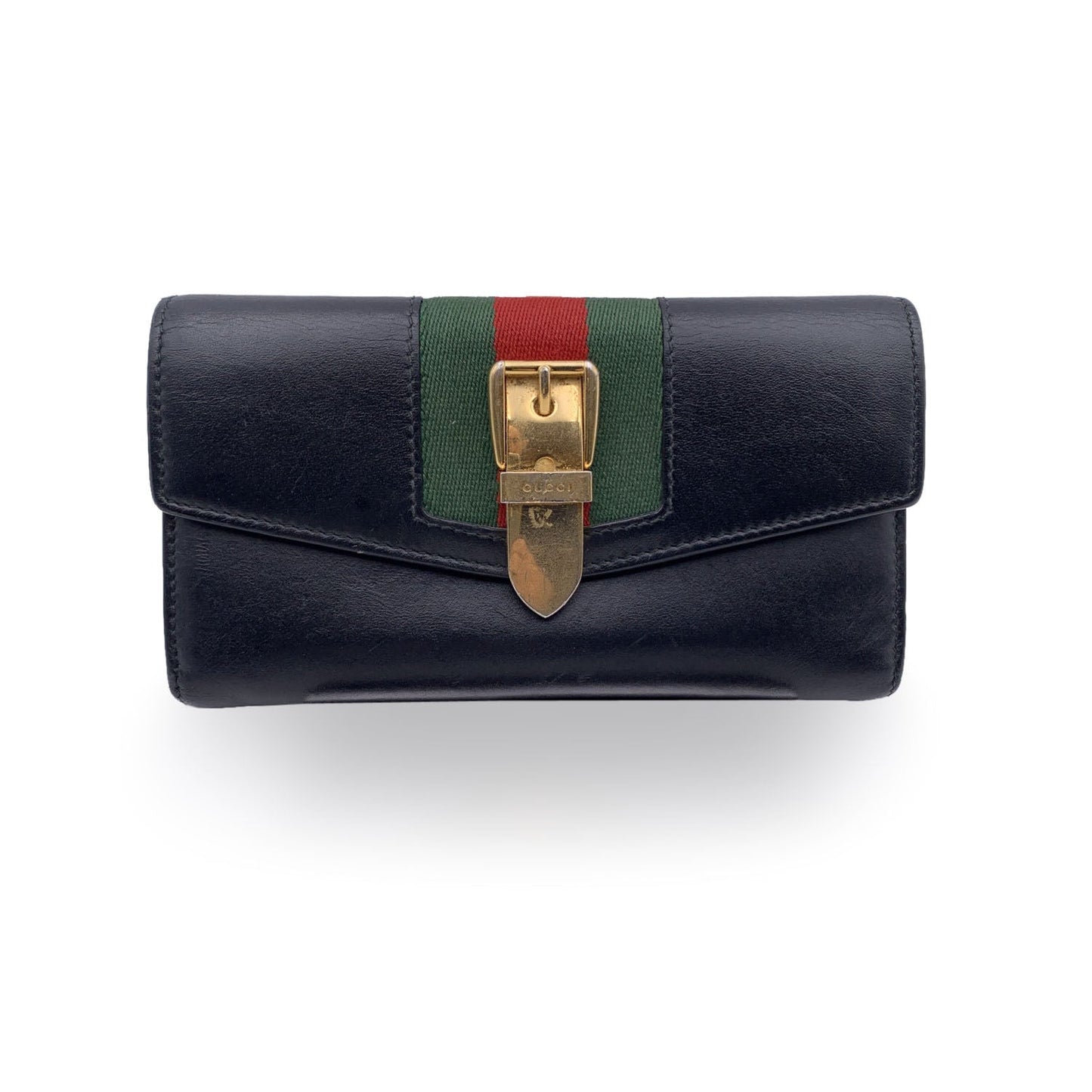 Luxury Gucci Trending 2025 Black Leather Signature Web Sylvie Continental Wallet