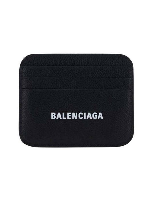 Luxury Balenciaga White Logo 3-Fold Card Wallet Black