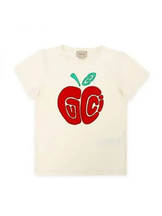 Luxury Gucci Trending 2025 Kids Apple Print Short Sleeve T-Shirt Ivory