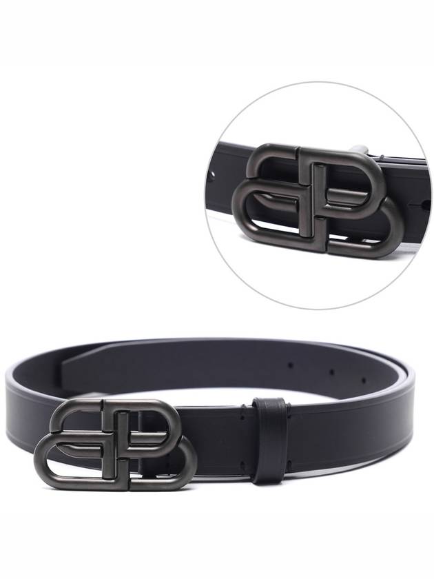 Luxury Balenciaga BB Logo Thin Calfskin Belt Black