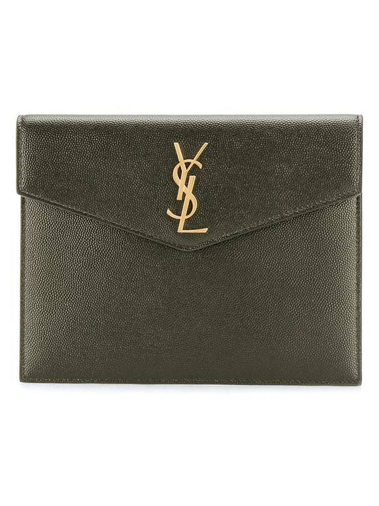 Luxury Saint Laurent Envelope Uptown Baby Clutch Bag Dark Green