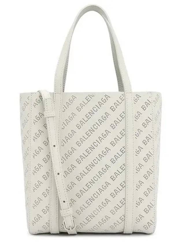 Luxury Balenciaga Everyday All Over Logo Leather Tote Back White