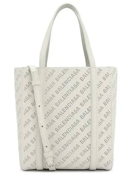 Luxury Balenciaga Everyday All Over Logo Leather Tote Back White