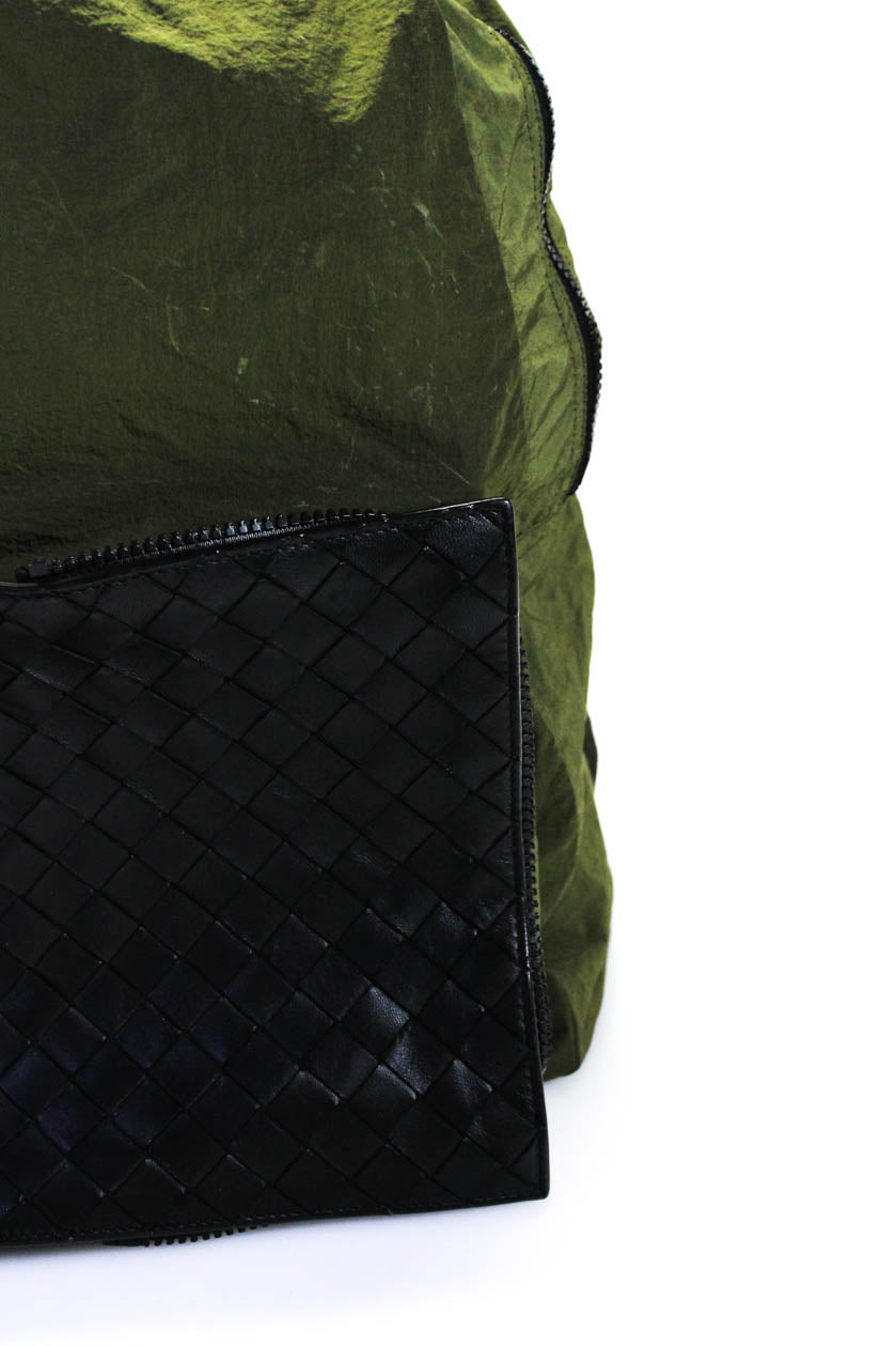 Luxury Bottega Veneta Womens Black Green Intrecciato Packable Backpack Bag Handbag