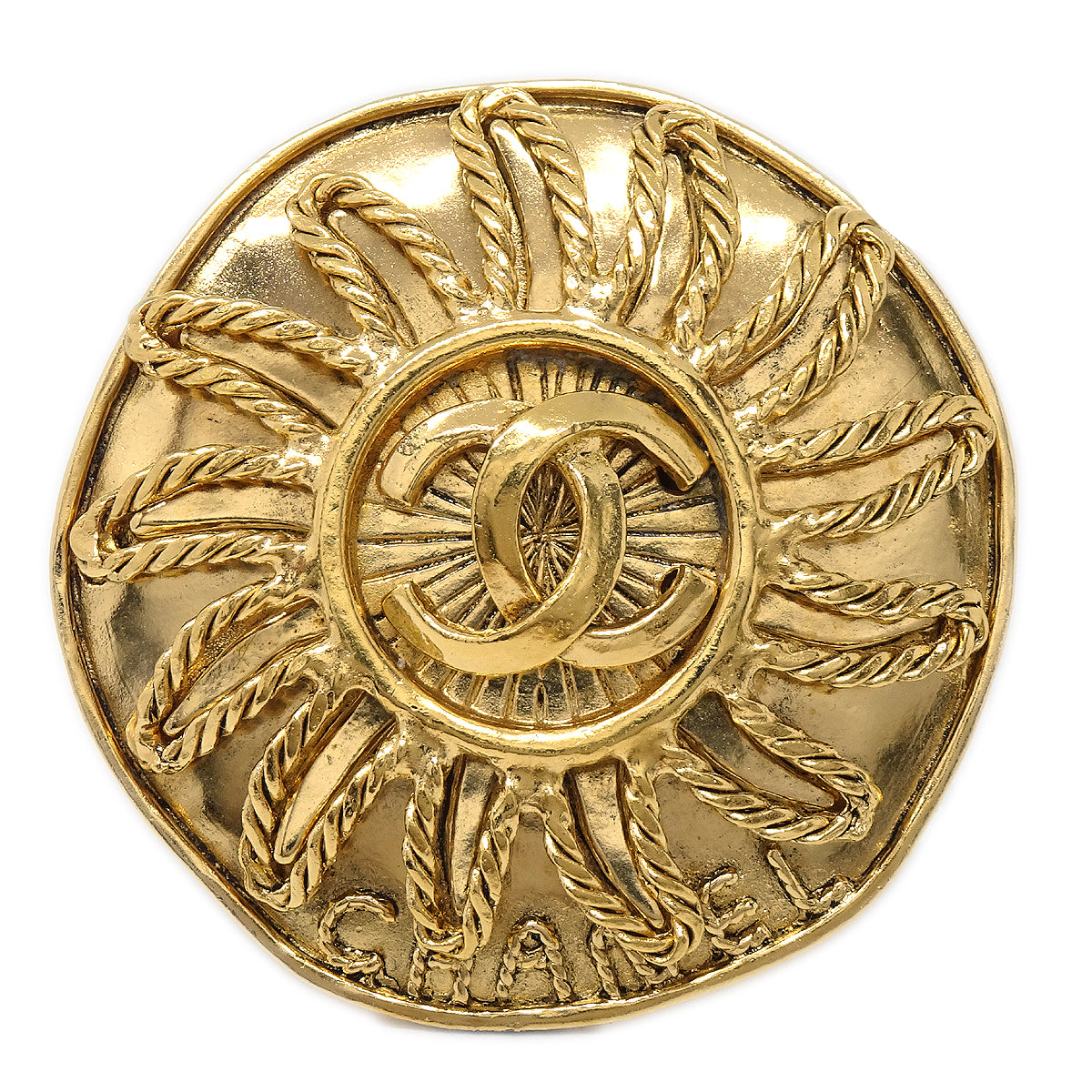 Luxury Chanel Medallion Sun Brooch Pin Gold 94A