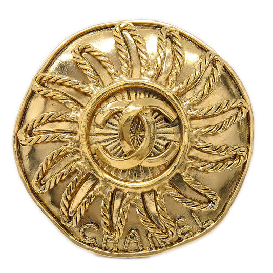 Luxury Chanel Medallion Sun Brooch Pin Gold 94A