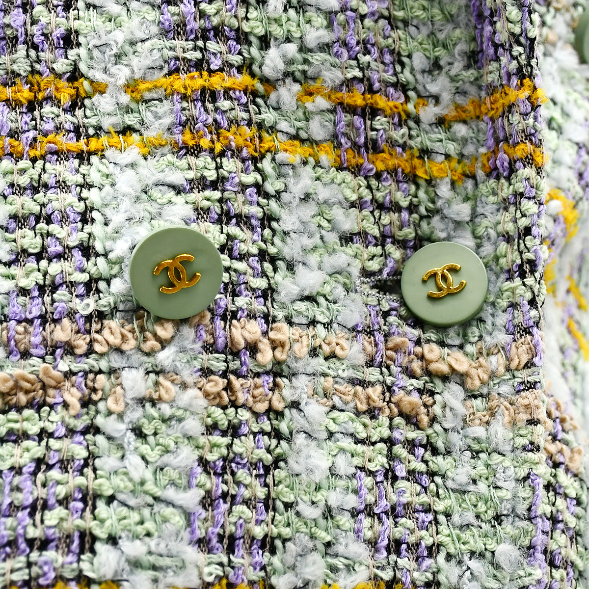 Chanel Double Breasted Jacket Green Tweed 94A #36