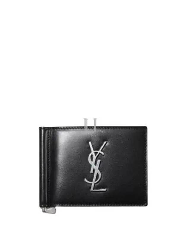 Luxury Saint Laurent Monogram Money Clip Half Wallet Black