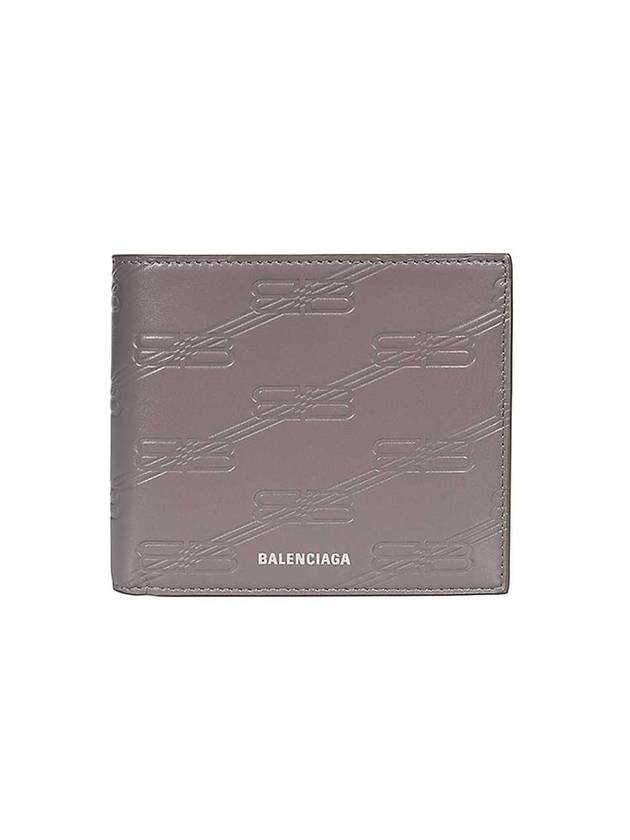 Luxury Balenciaga BB Monogram Box Half Wallet Grey