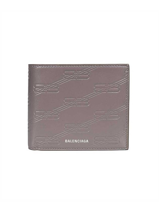 Luxury Balenciaga BB Monogram Box Half Wallet Grey