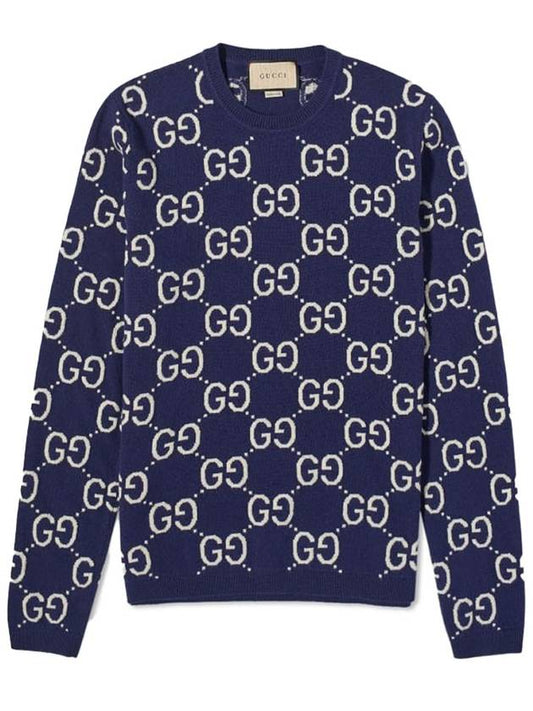 Luxury Gucci Trending 2025 GG Wool Jacquard Knit Top Blue