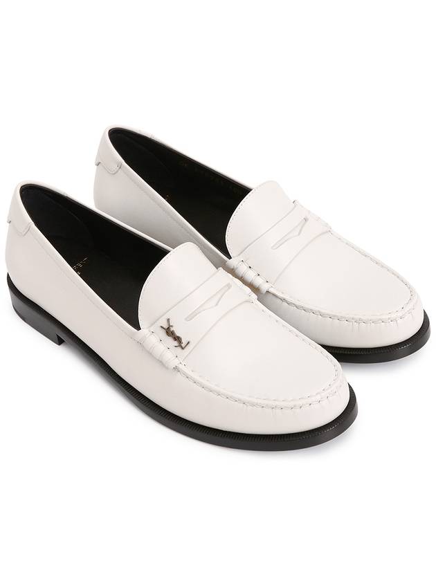Luxury Saint Laurent Men's Monogram Penny Smooth Leather Loafers White