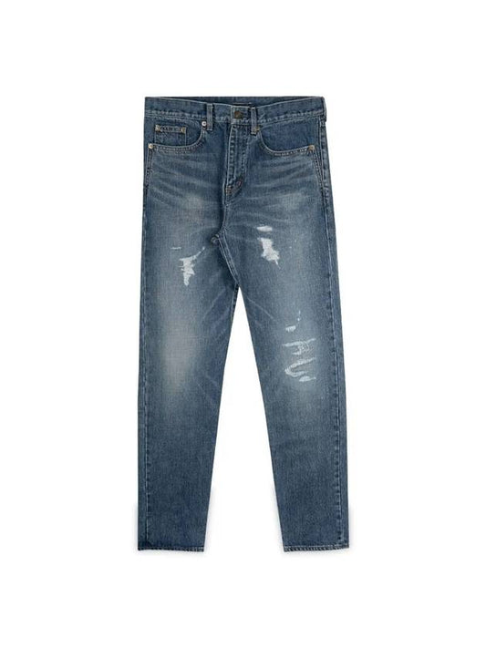 Luxury Saint Laurent Men's Destroyed Jeans Blue
