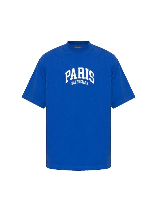 Luxury Balenciaga Paris Logo Medium Fit Short Sleeve T-shirt Blue