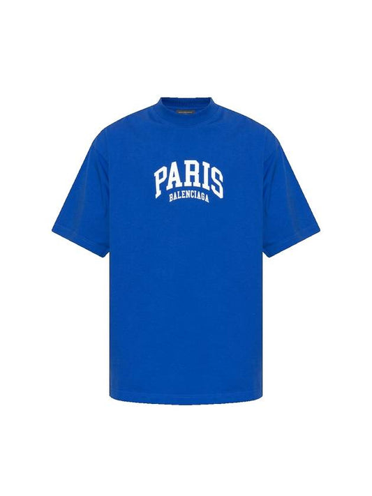 Luxury Balenciaga Paris Logo Medium Fit Short Sleeve T-shirt Blue