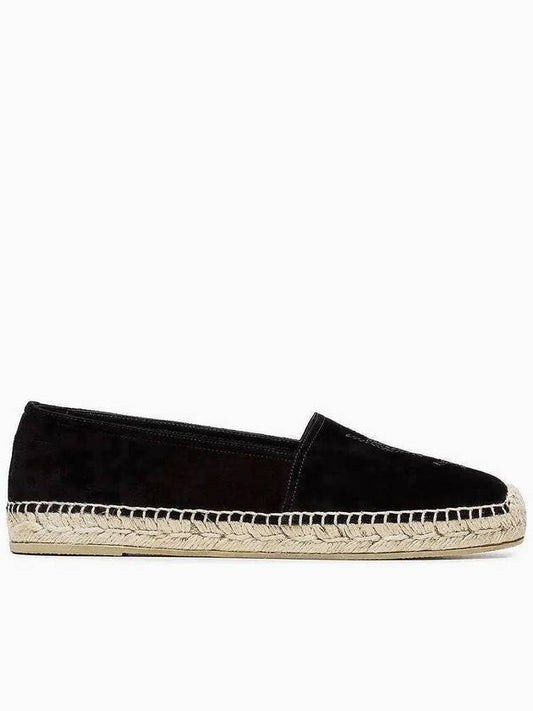 Luxury Saint Laurent Monogram Logo Suede Espadrilles Black