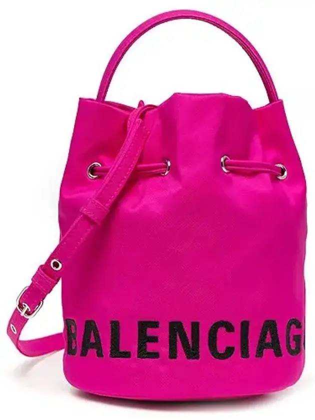 Luxury Balenciaga Logo Drawstring Bucket Bag Pink
