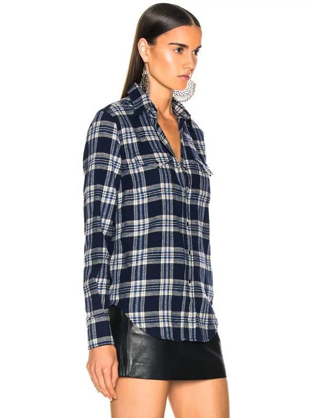 Luxury Saint Laurent Women's Classic Western Check Shirt Blue