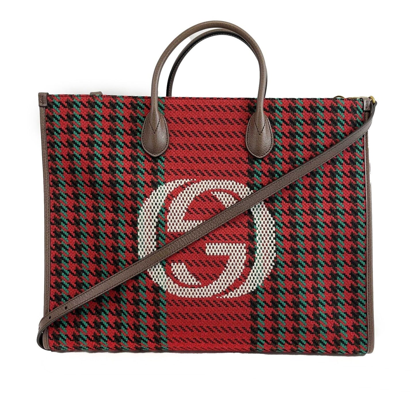 Luxury Gucci - NEW Large Houndstooth GG Tote w / Shoulder Strap