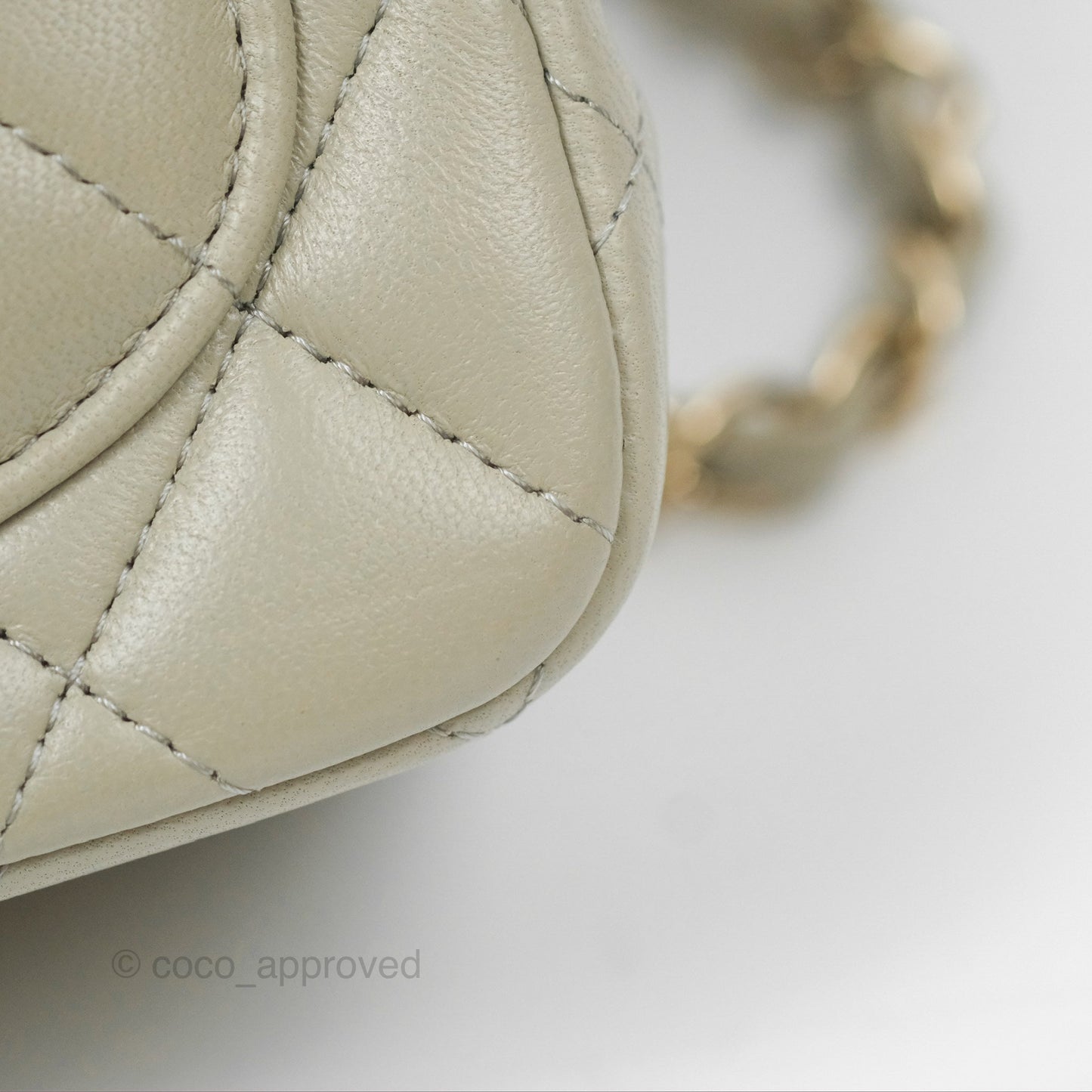 Chanel Mini Square Quilted Grey Lambskin Gold Hardware 22C