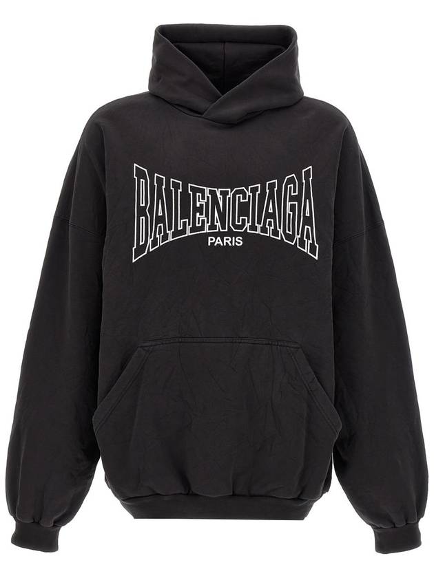 Luxury Balenciaga Paris Logo Print Hoodie Black
