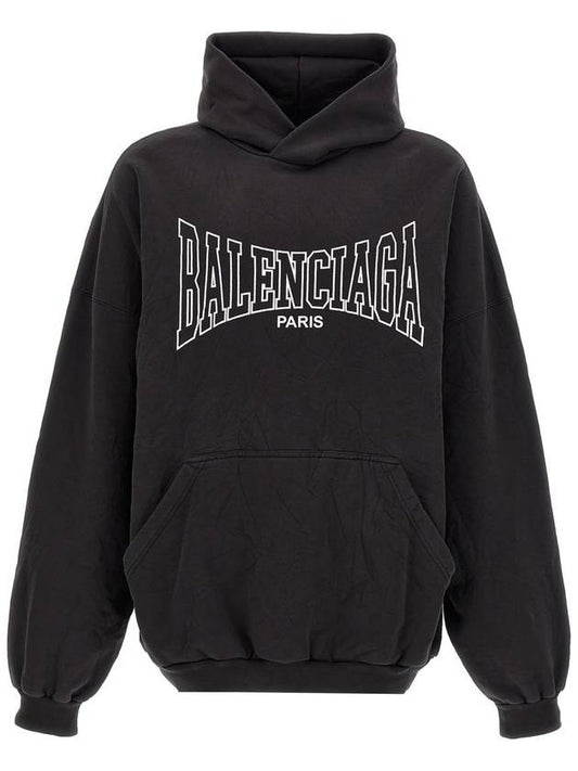 Luxury Balenciaga Paris Logo Print Hoodie Black