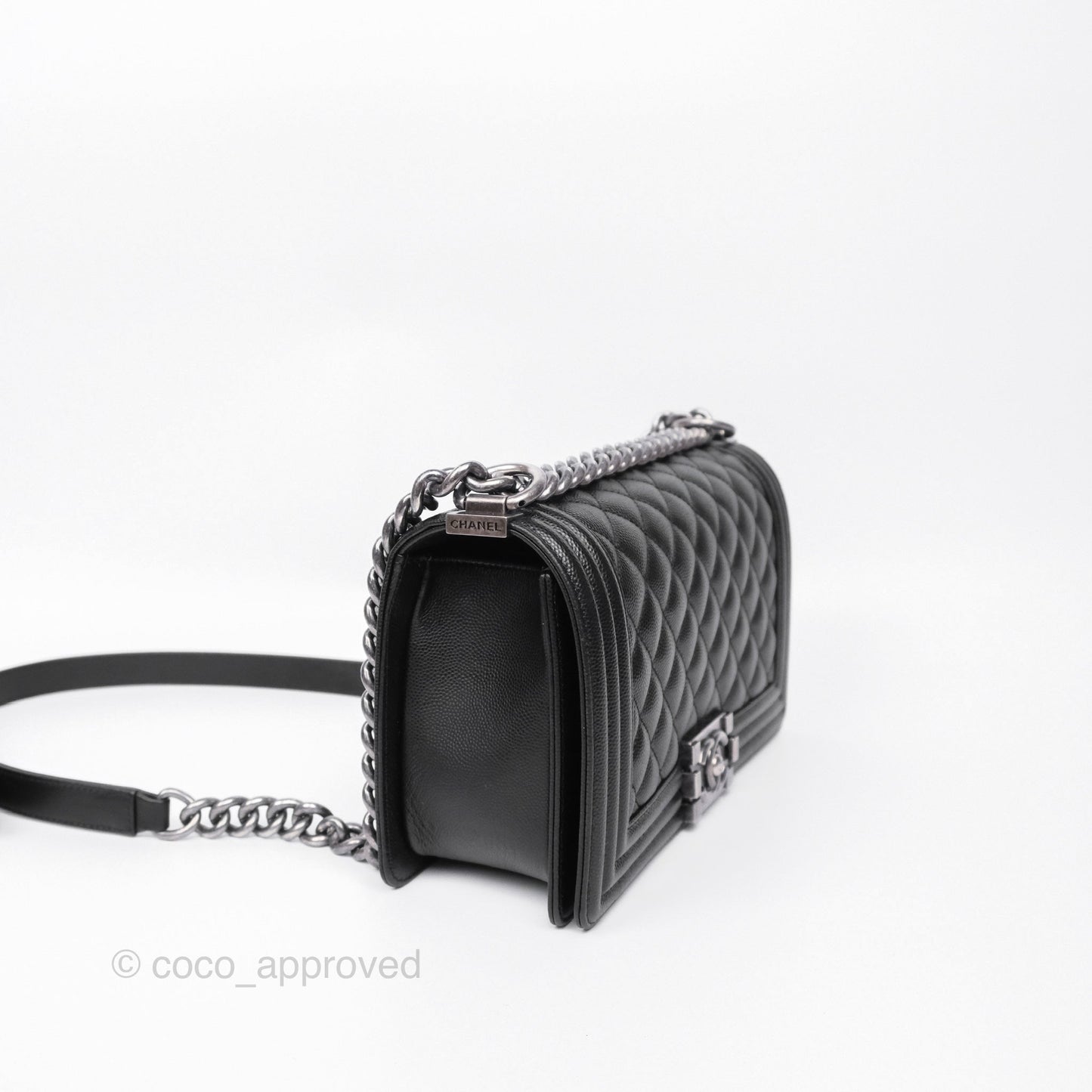 Chanel Medium Boy Quilted Black Caviar Ruthenium Hardware