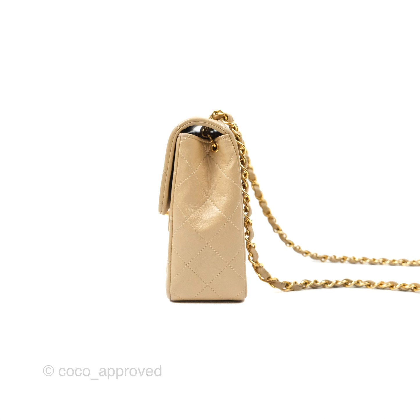 Chanel Vintage Square Flap Bag Beige Lambskin 24K Gold Hardware