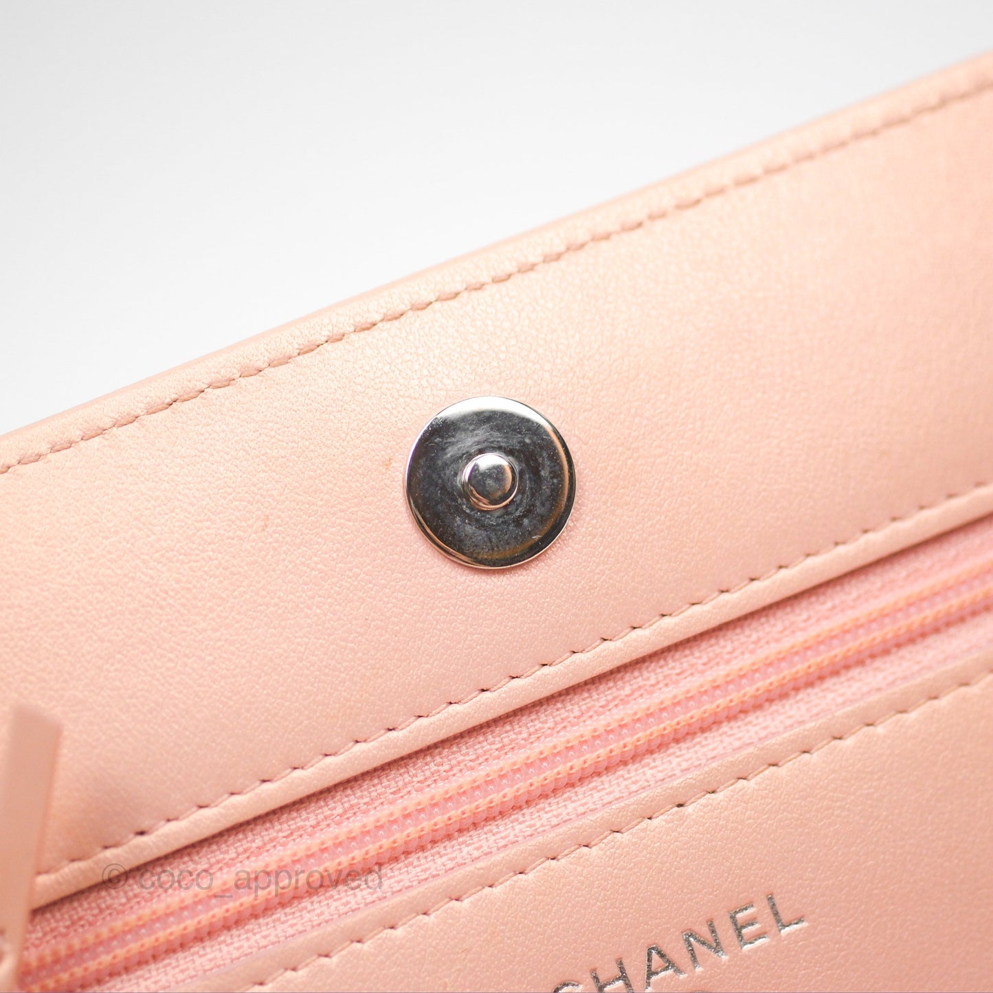 Chanel Mademoiselle Wallet On Chain WOC Chevron Iridescent Pink Caviar Silver Hardware